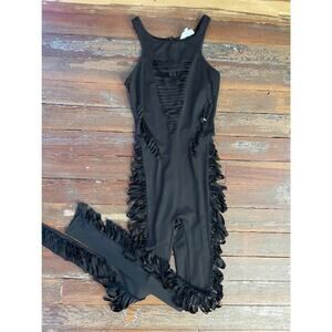 Shane Justin Black Fringe Cutout Bodysuit Runway Catsuit Size M